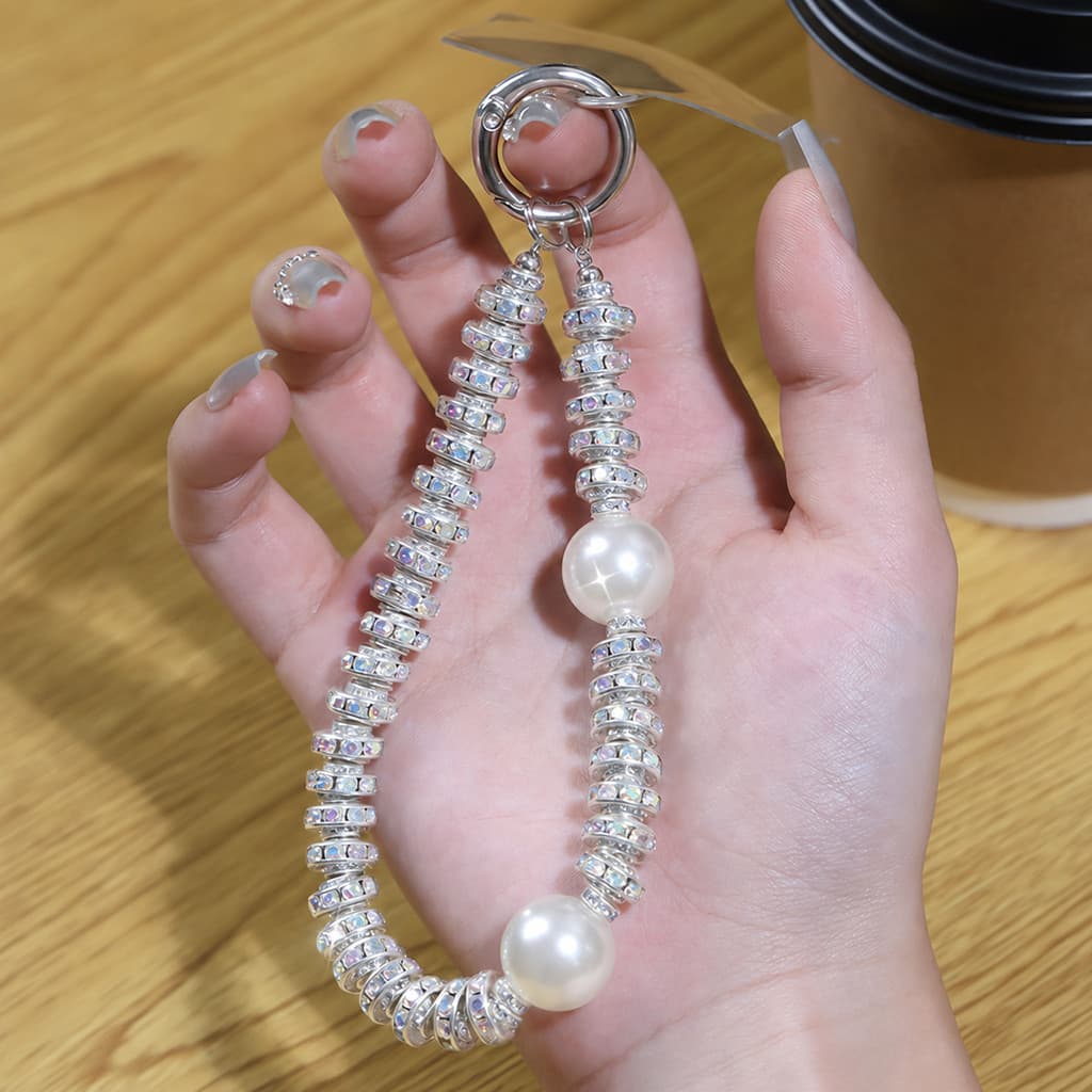 Corrente De Capa De Telefone De Pérola Cravejada De Diamantes , Pulseira , Luxuoso Chaveiro Brilhante , À Prova De Queda