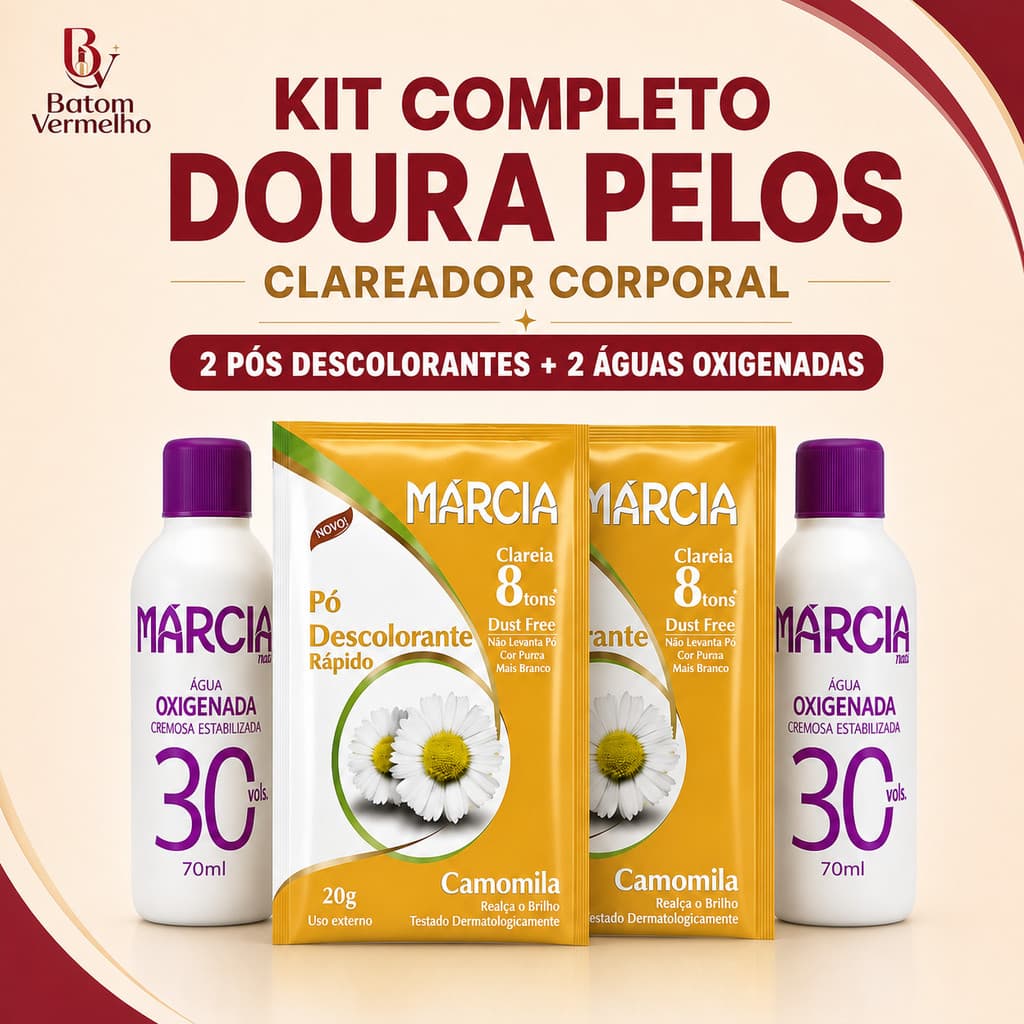 Kit Clareador Corporal Doura Pelos com 2 Pós Descolorantes 20g + 2 Águas Oxigenadas 30 Vol 70ml