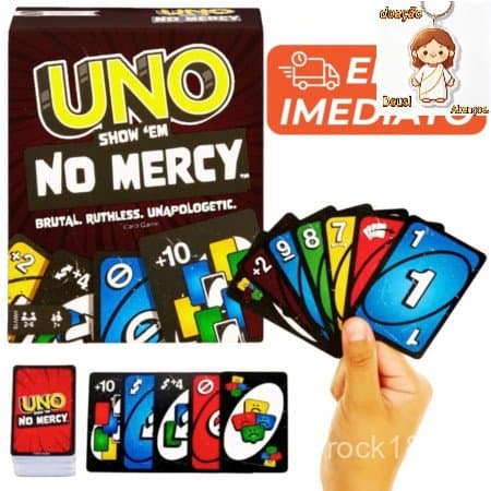 UNO No Mercy Jogo de Cartas, Diversão Para a Família com Novas Regras e 168 Cartas Exclusivas