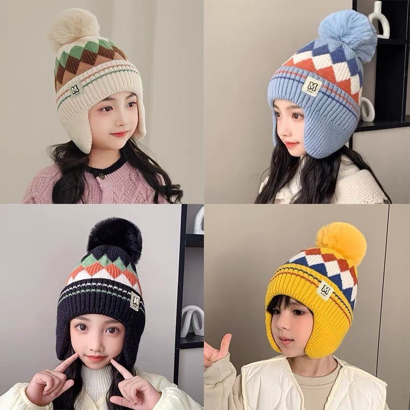 Chapéu Infantil De Inverno Com Forro De Lã Pompom , Boné Para Meninas E Meninos , Bobble Crianças