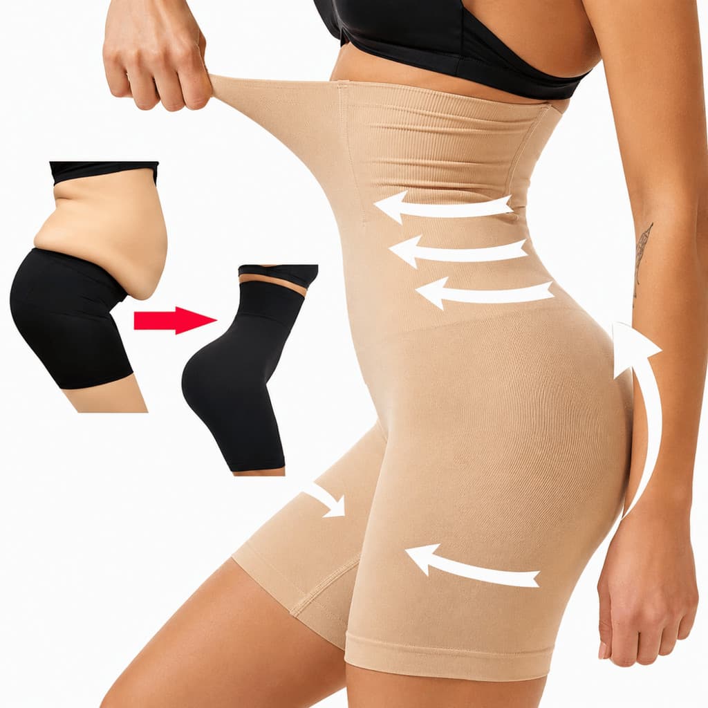 Short Cinta Modeladora Feminina 4 Barbatanas Alta Compressão Não Enrola Zero Transparência Formato Shorts Empina Bumbu