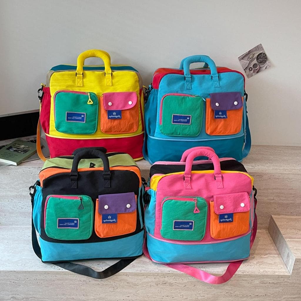 Bloco De Cores Grande Capacidade Portátil Saco De Viagem Para Mulheres Esporte Fitness Bolsa Check-In Durável Poliéster