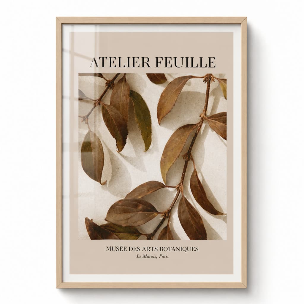 Quadro Decorativo Sala Quarto Folhas Secas Galhos Atelier Feuille Poster Francês Vintage