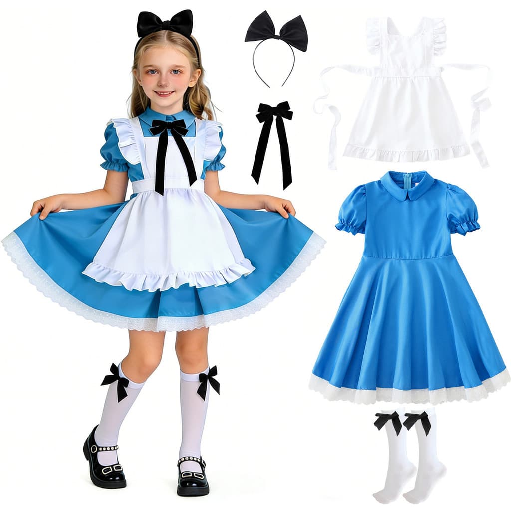Alice fantasia infantil fantasia de empregada fantasia de Halloween para meninas Pastoral grama fazenda vestido Lolita
