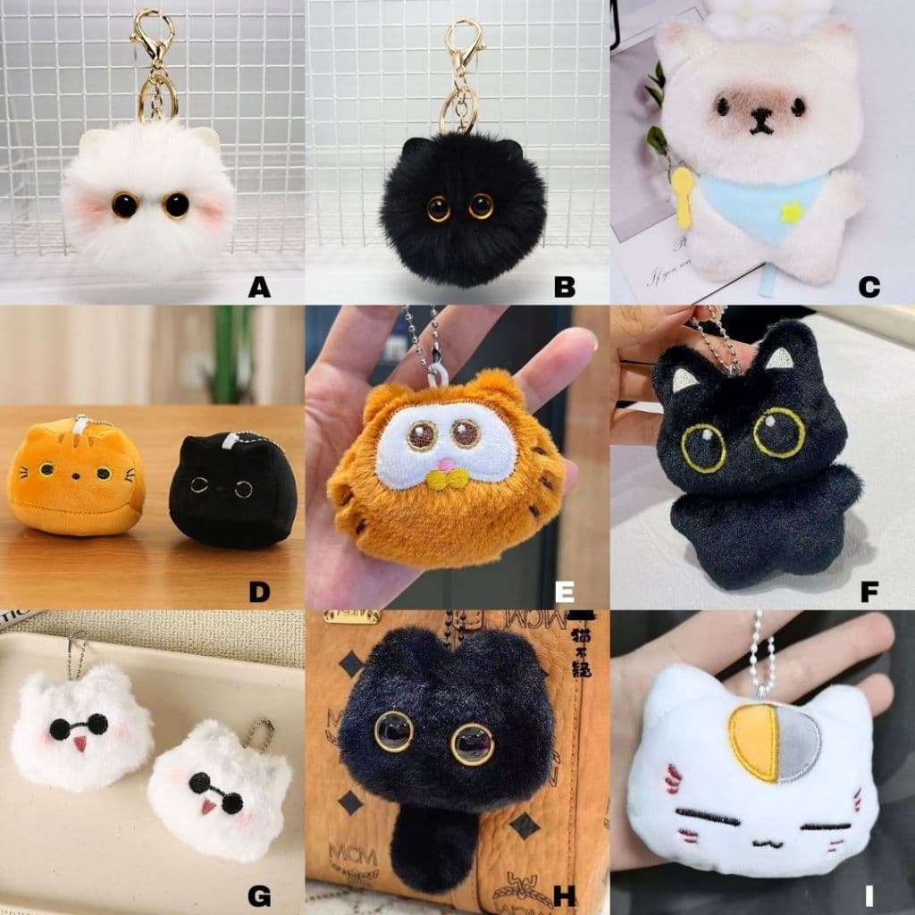 Gato chaveiro de pelúcia bonito Squeeze voz pitada saco acessórios bola corrente rangido