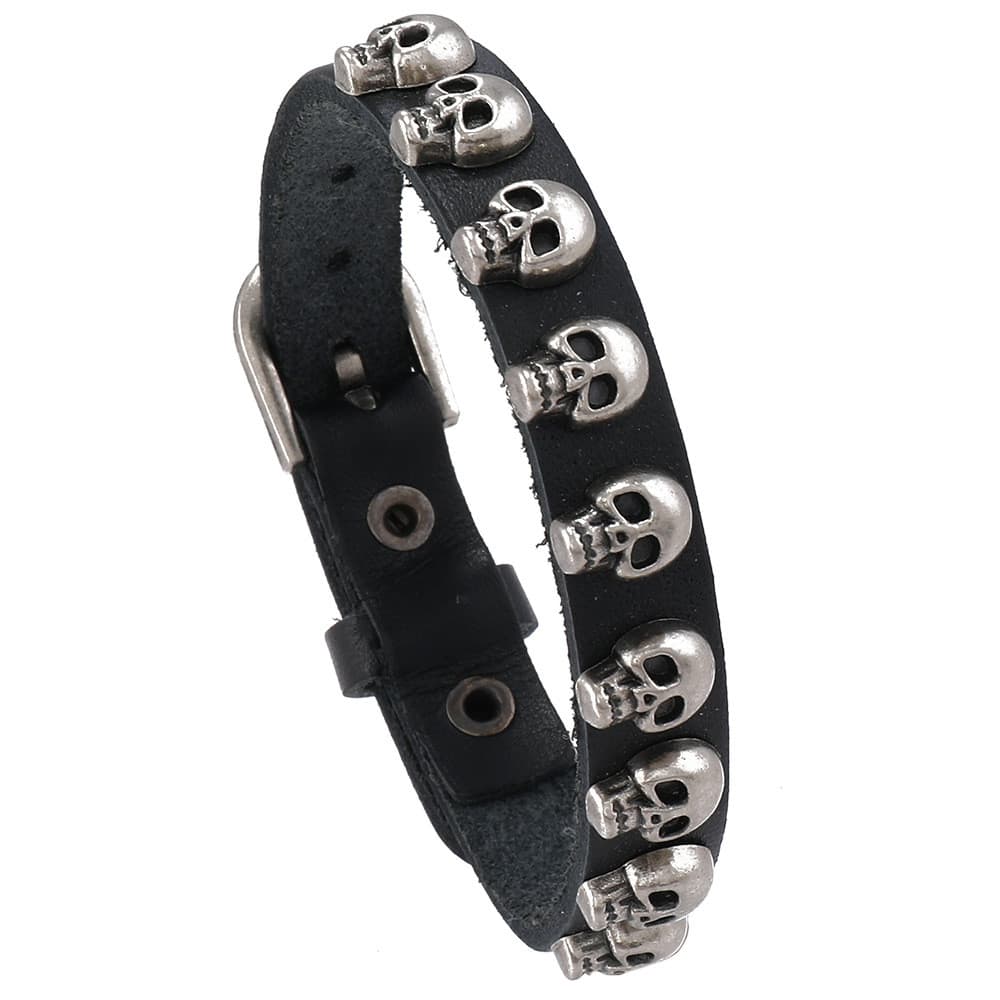Novas jóias europeu americano estilo Punk pulseira masculina simples All-Match Retro liga crânio pulseira de couro