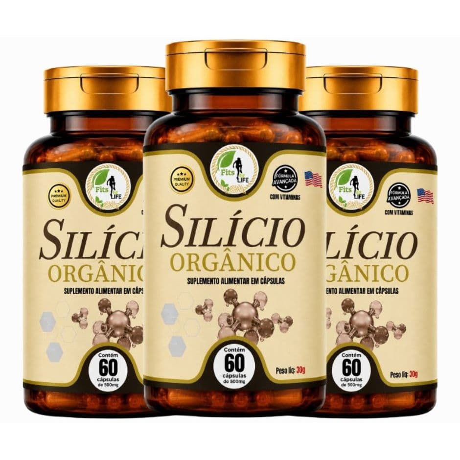 3x Silício Orgânico 1000mg 60 Cáps Colágeno Pele Cabelo Unha