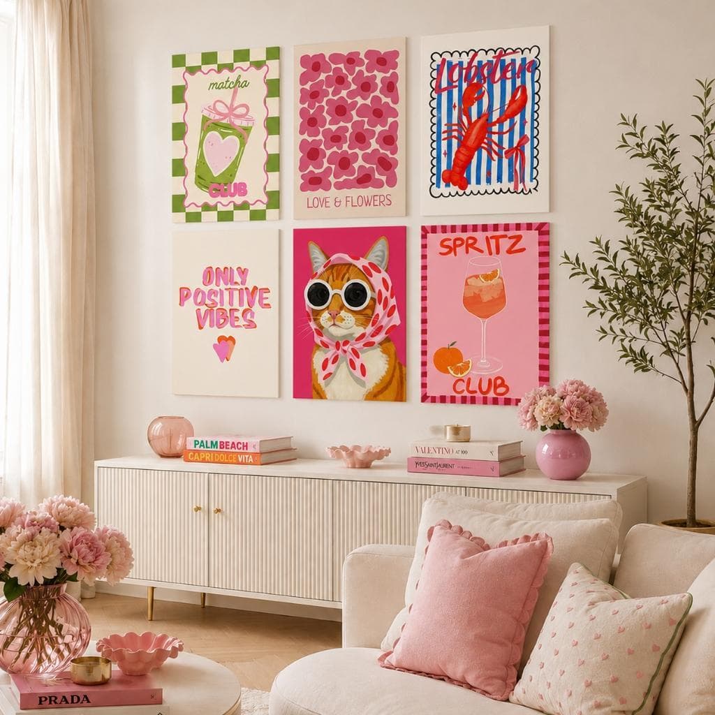 Quadros Decorativos Pinterest Aesthetic Vibe Pastel Juice Pink Heart Feminino MDF 20x30cm