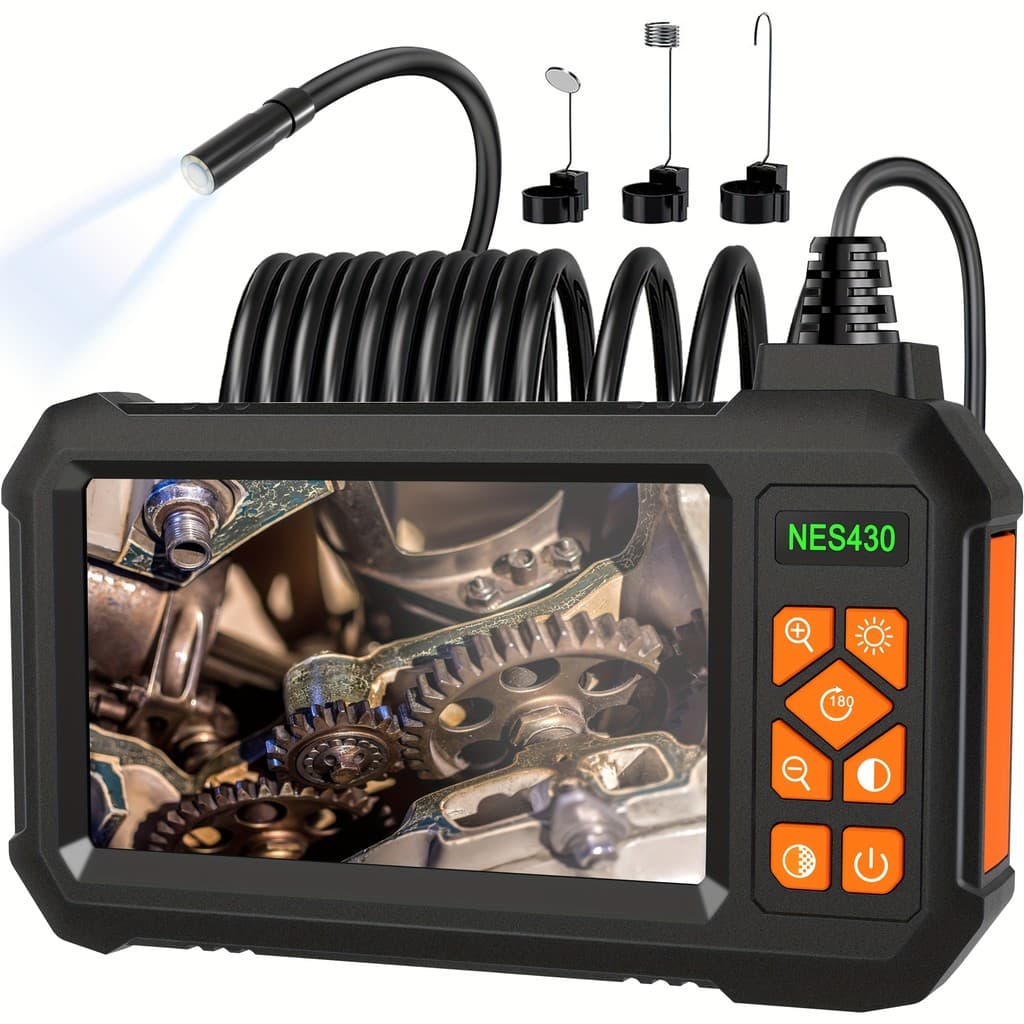 1 unidade de Câmera Endoscópica de Inspeção com Luz, 1/5/10/20M, Câmera Borescope HD 1080P com Luz, Tela IPS de 4,3", Câ