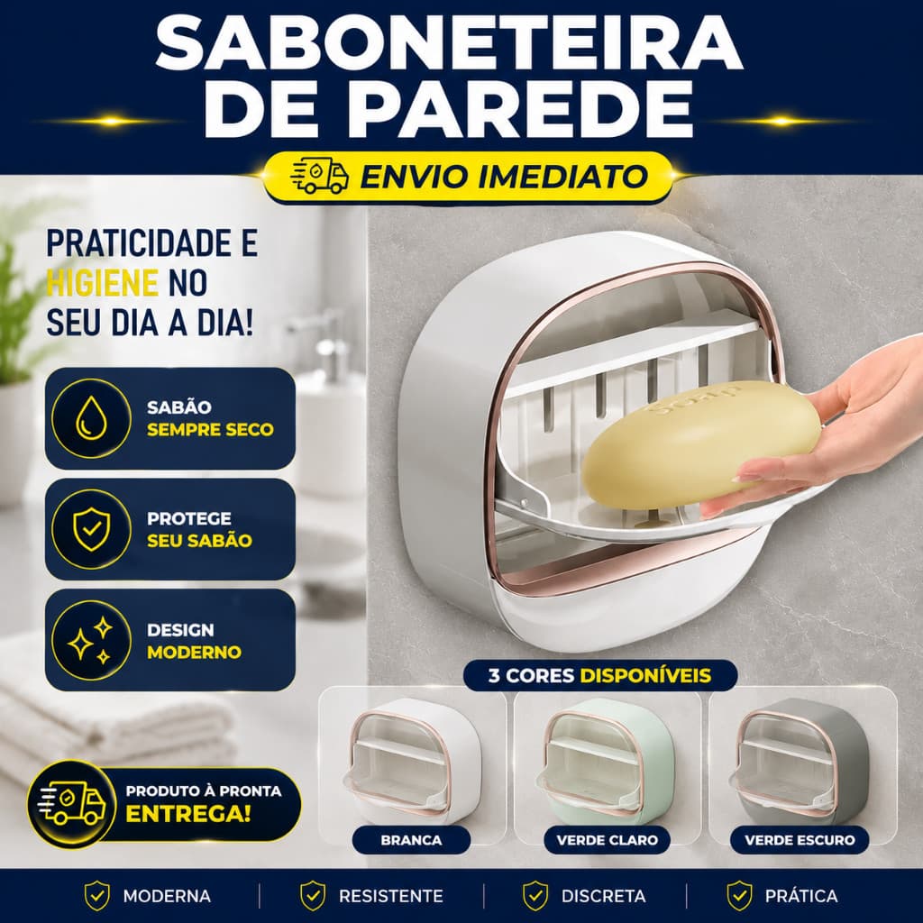 Saboneteira de Parede com Bandeja de Drenagem, Mantém o Sabonete Seco, Suporte de Sabão