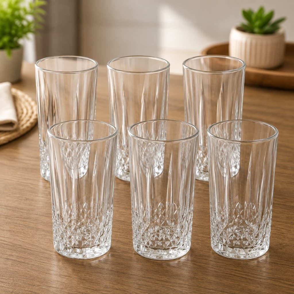 Conjunto 6 Copos Vidro 280ml Transparente Moderno Agua Suco Refrigerante Resistente Mesa Posta