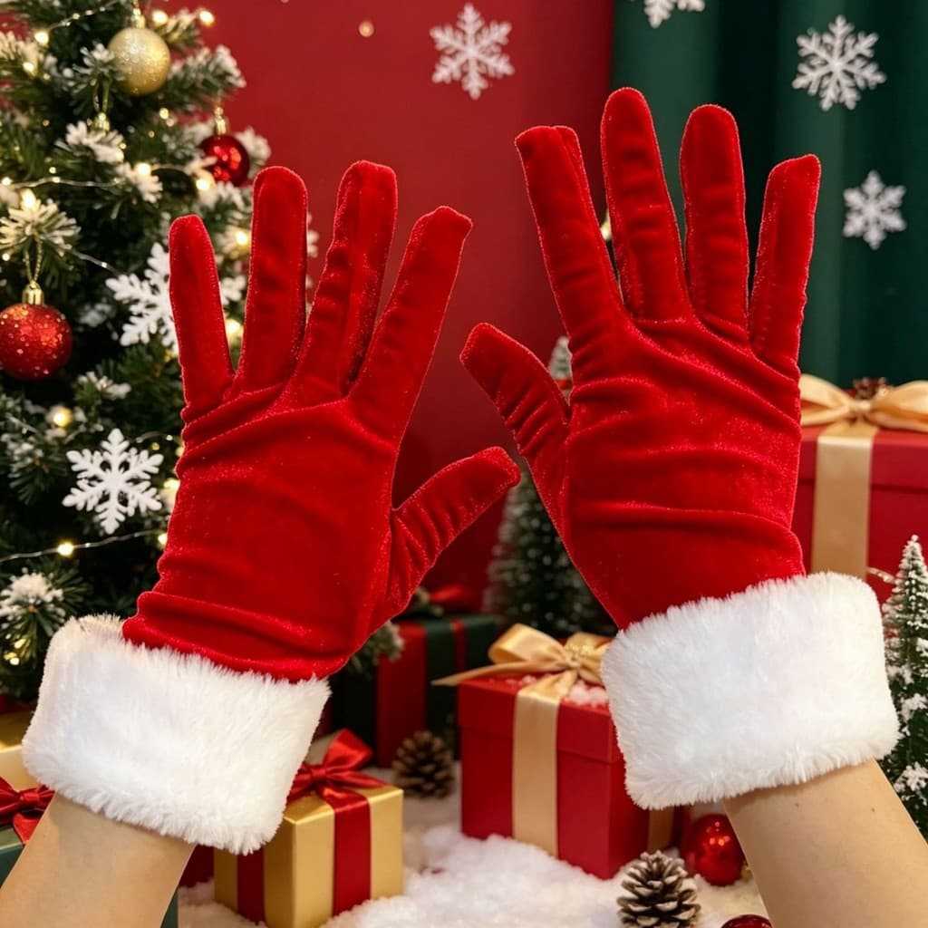 Meia de Natal Vermelha de Veludo com Acabamento em Pele Sintética para Decoração de Festa