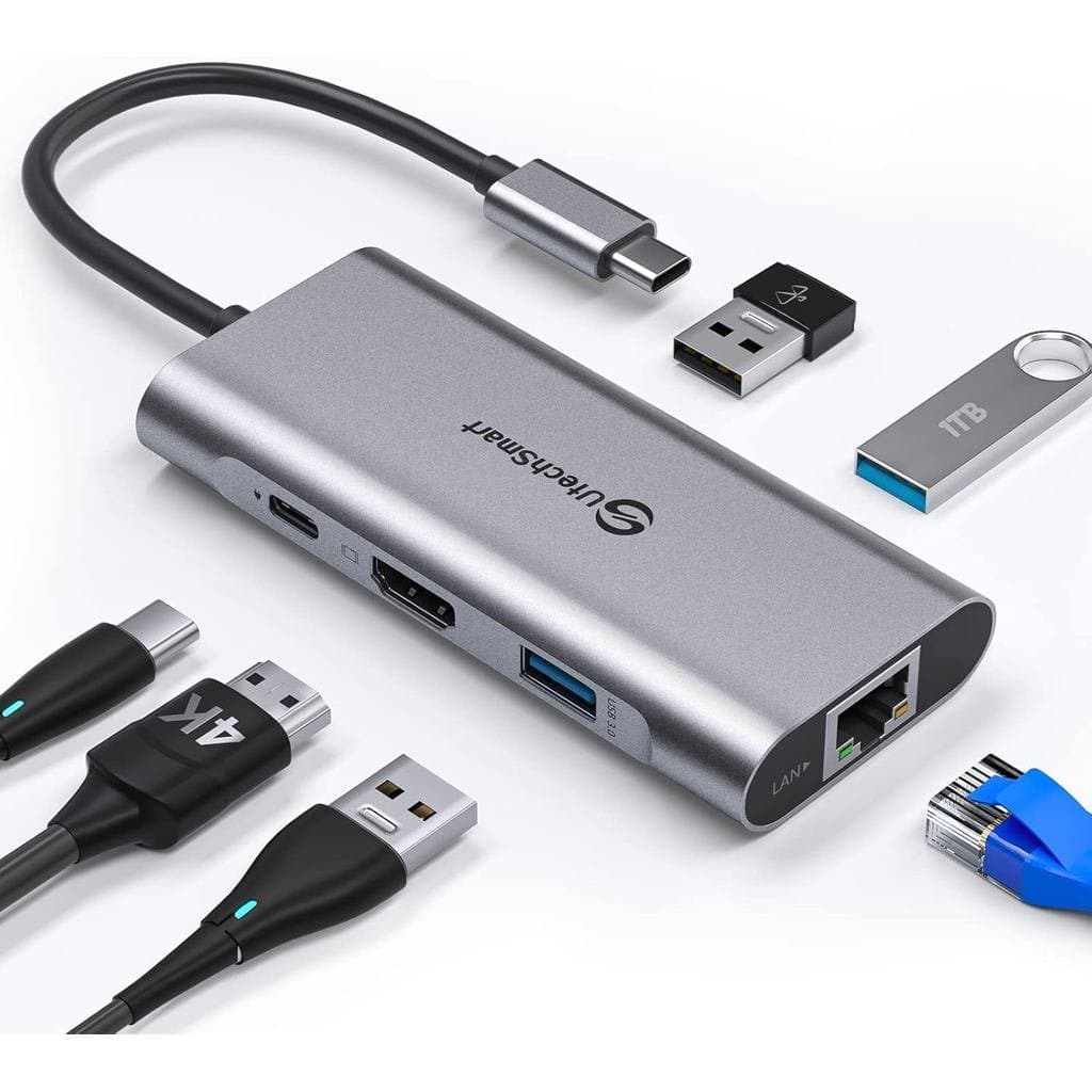Hub USB C UtechSmart, Adaptador Multiportas USB C com Ethernet, Dock USB C para HDMI 6 em 1 Compatível com Macbook Pro/A