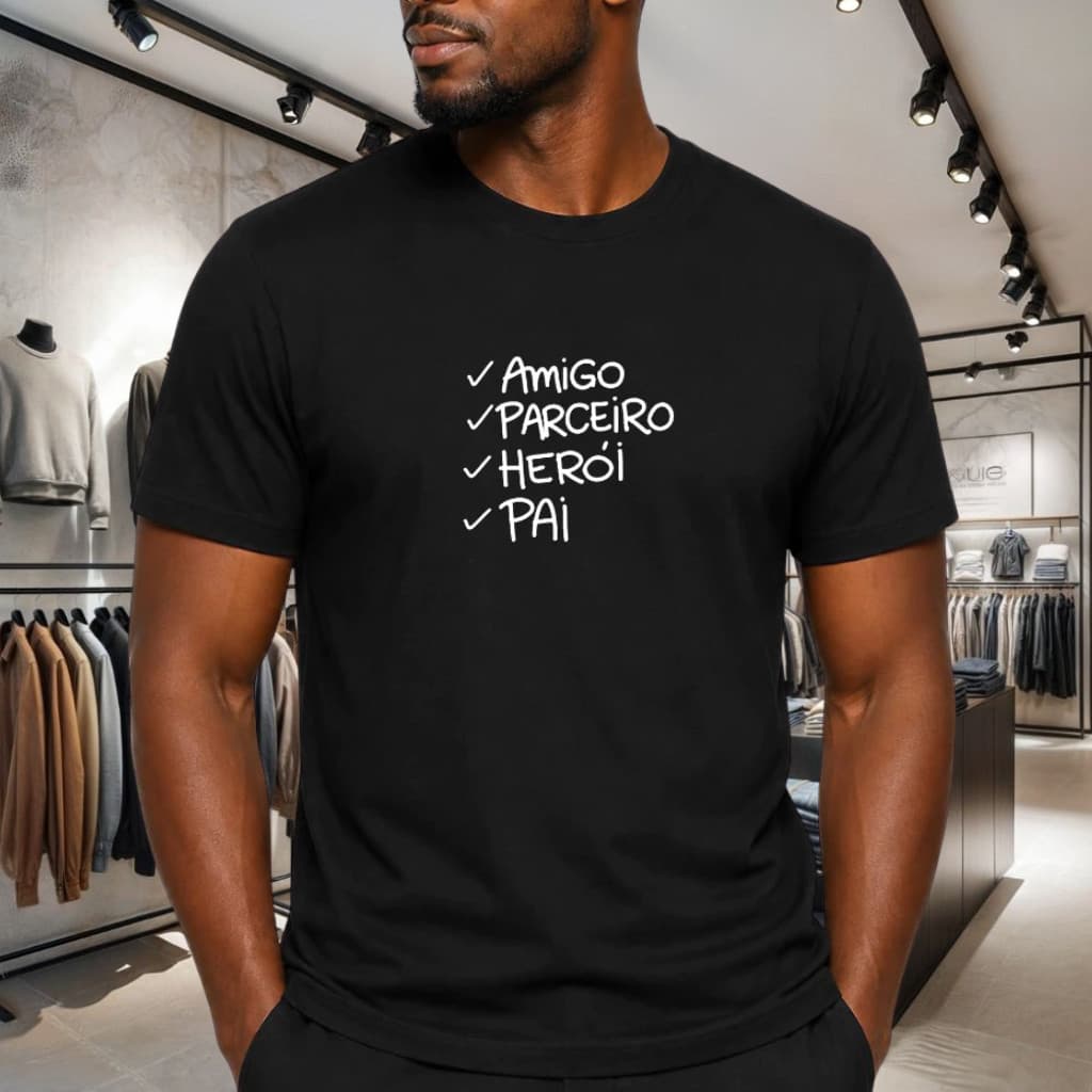 Camiseta Dia dos Pais Amigo Parceiro Herói Pai 100% Algodão