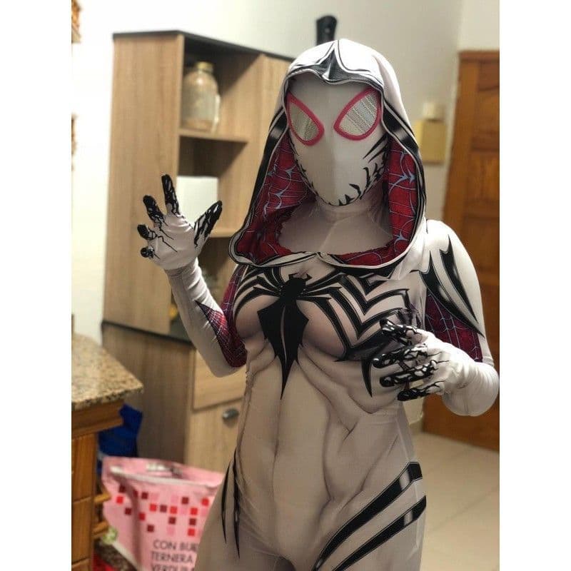 Universo paralelo feminino veneno Gwen Spiderman Cosplay traje Halloween menina cos meia-calça de uma peça