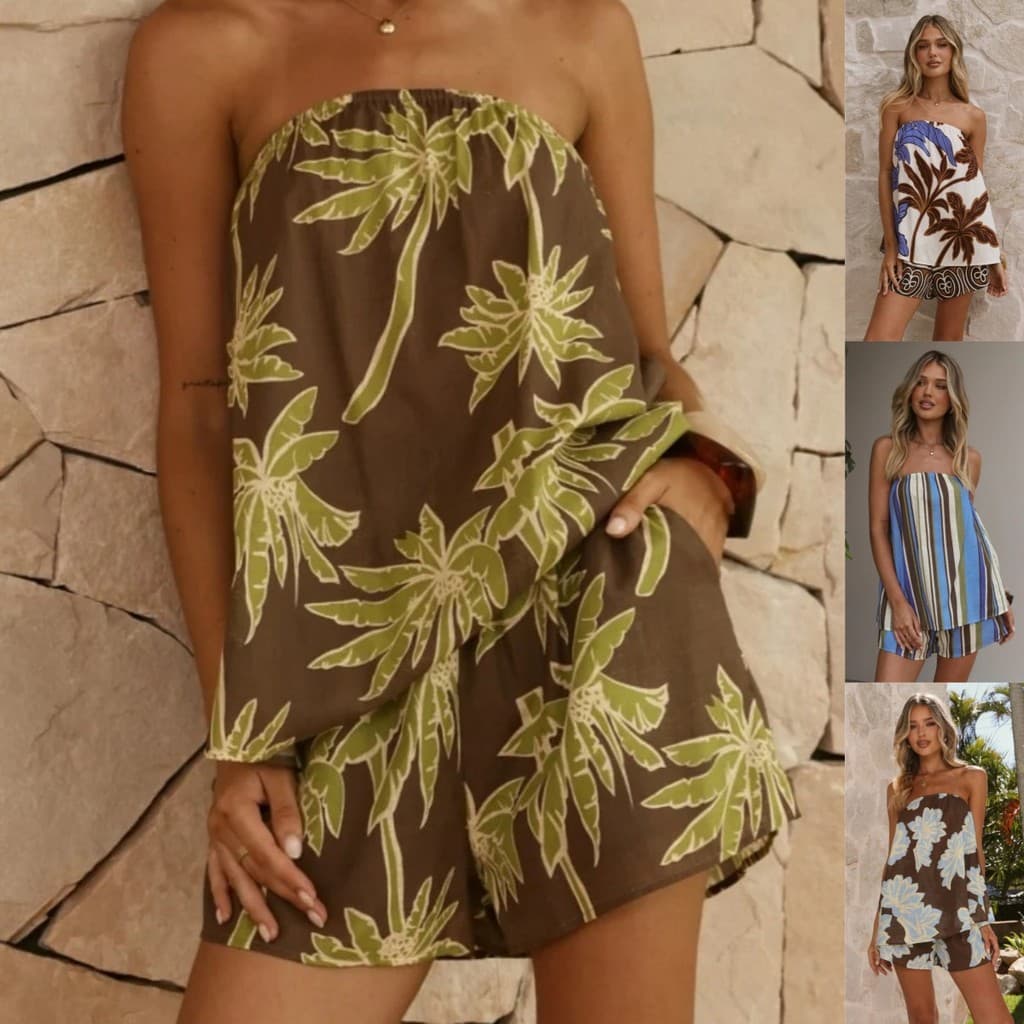 2026 europeu americano verão novo estilo terno impresso solto Casual beira-mar férias estilo envolto Shorts de peito ter