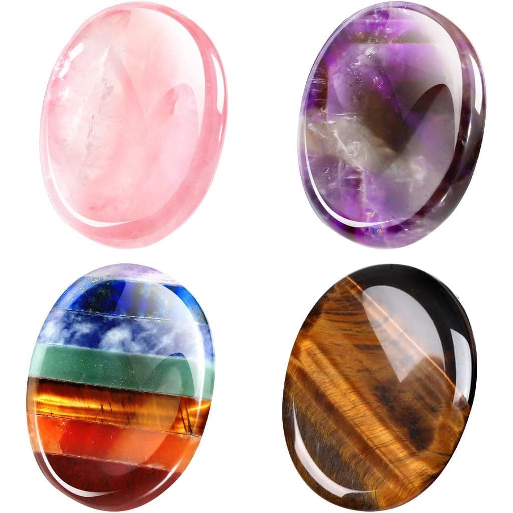Roowest 4 Peças de Pedras de Cristal Naturais para Alívio da Ansiedade, Pedras de Cura para Chakras, Ametista, Olho de T