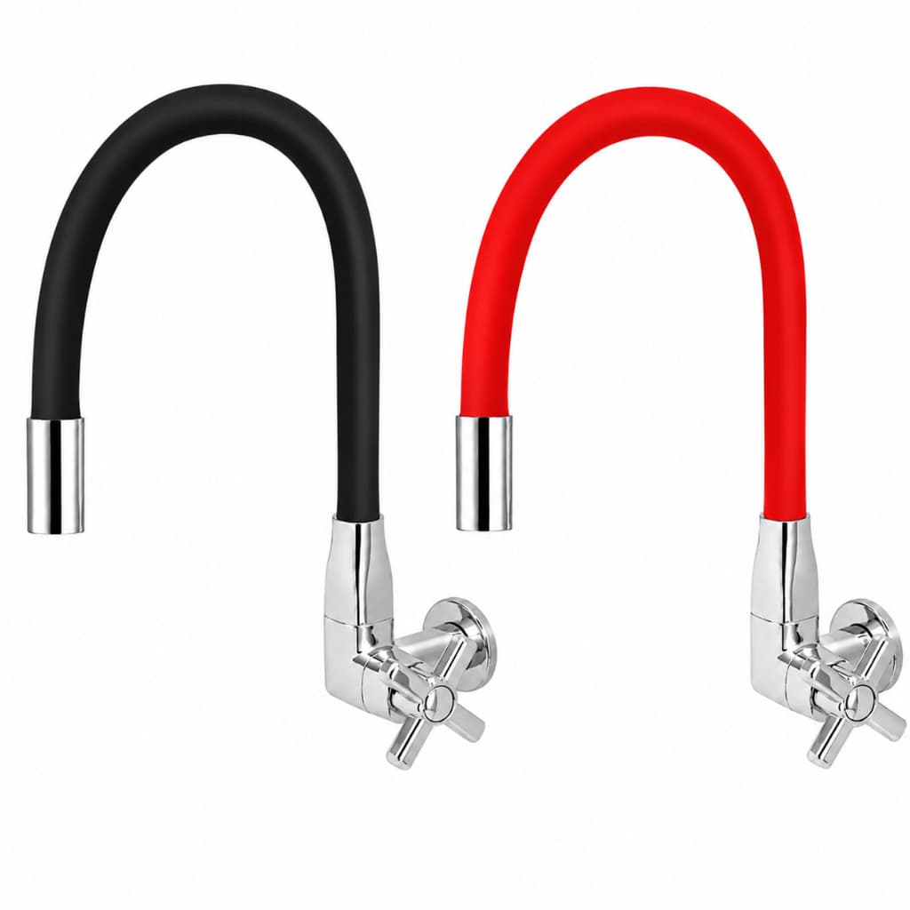 Torneira Gourmet Cozinha Parede Flexível ABS Quadrada Preta e Vermelha Bica Móvel 360° 1/4 de Volta