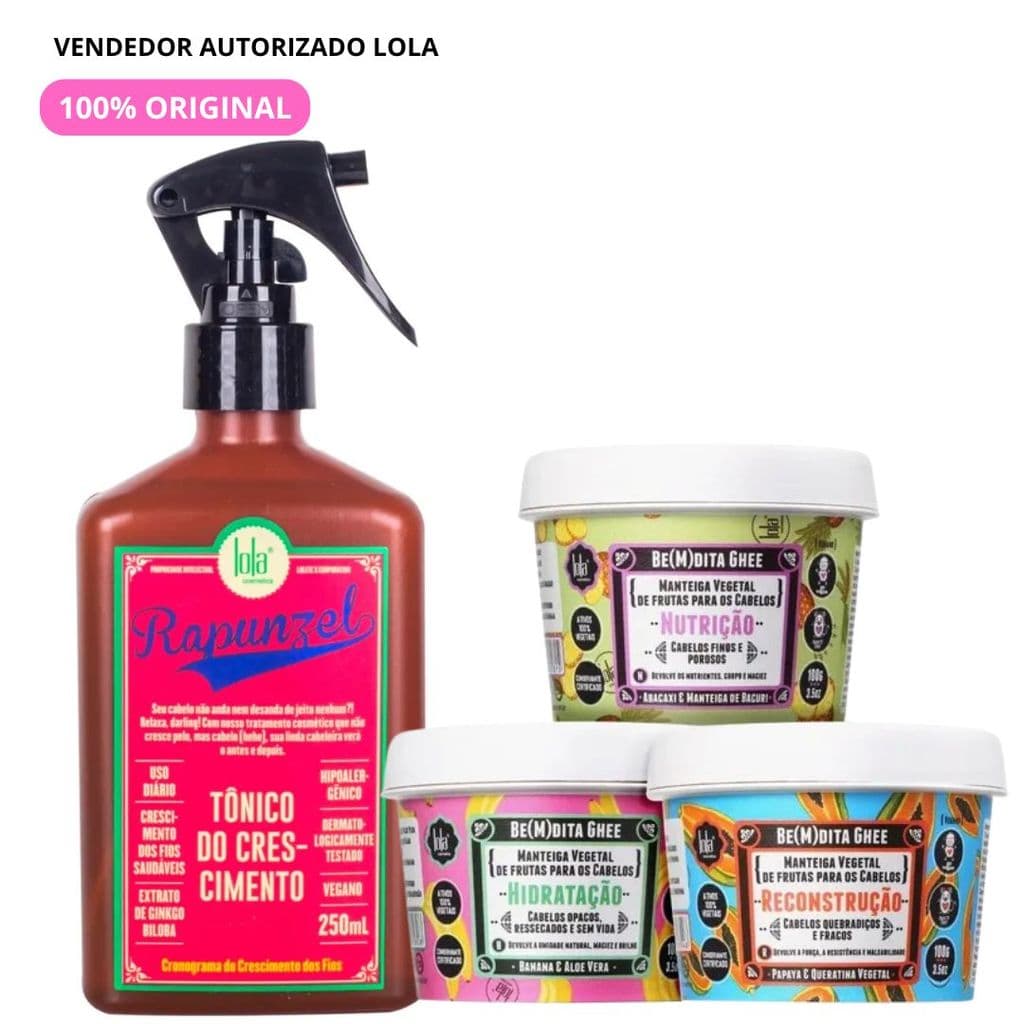 Kit Tônico 250ml Rapunzel + 3 Bemdita Ghee 100g Lola Cosmetics
