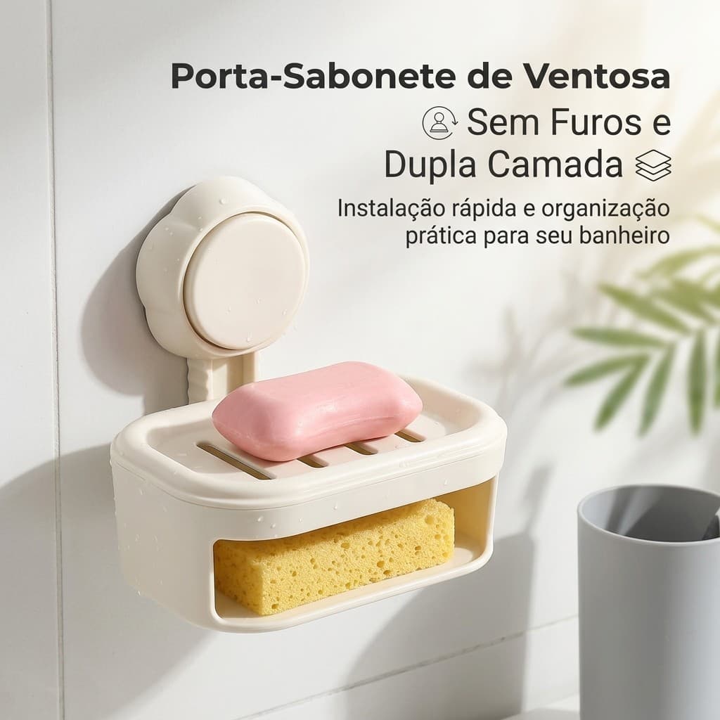 Porta Sabonete Saboneteira Suporte Box Banheiro Ventosa Sem Furo cor branca