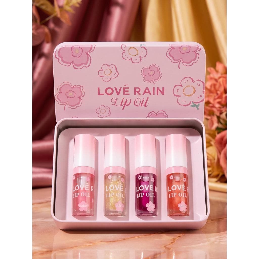 Love Rain Lip Oil na lata com 4 und. Hidratação e Brilho para os Lábios Produtos de Cuidado com os Lábios para Maquiagem