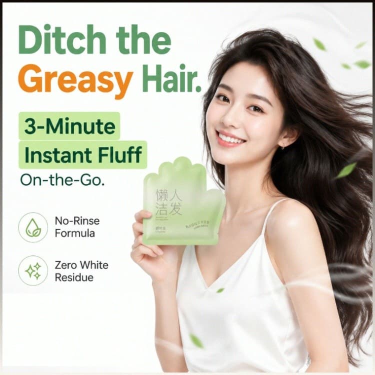 【Prático e Eficiente】Dry Shampoo Gloves / Hair Refreshing Caps / No-Rinse Wipes / Para Viagem/Ginásio/Exterior