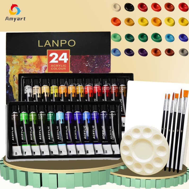 À Prova D'água Tinta Acrílica Kit 12ml 12/24 Cores Estudantes De Arte Dedicada Pintura Pintada Mão Ferramentas