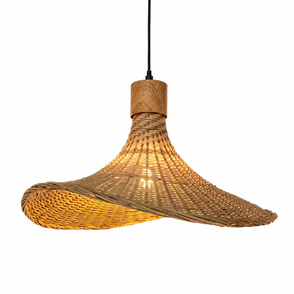 Luminária Pendente Bambu Natural 42 cm Palha Trançada
