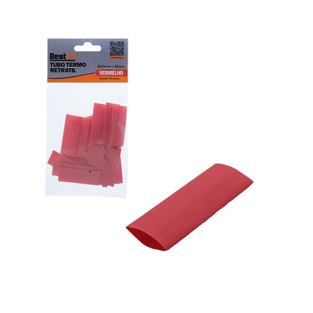 Tubo Termo Retratil 10 x 45mm Vermelho 25 Peças BFH3260