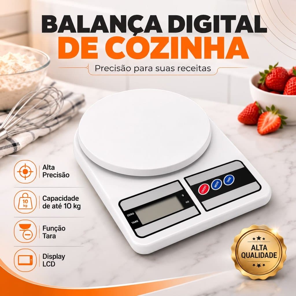 Balança Digital de Cozinha 10kg Alta Precisão LCD Eletrônica