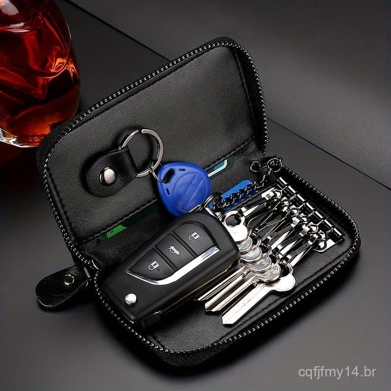 Capa para Chave de Carro, Porta-Chaves de Carro em Couro Genuíno, Suporte para Chaveiro, Protetor de Chave de Carro com