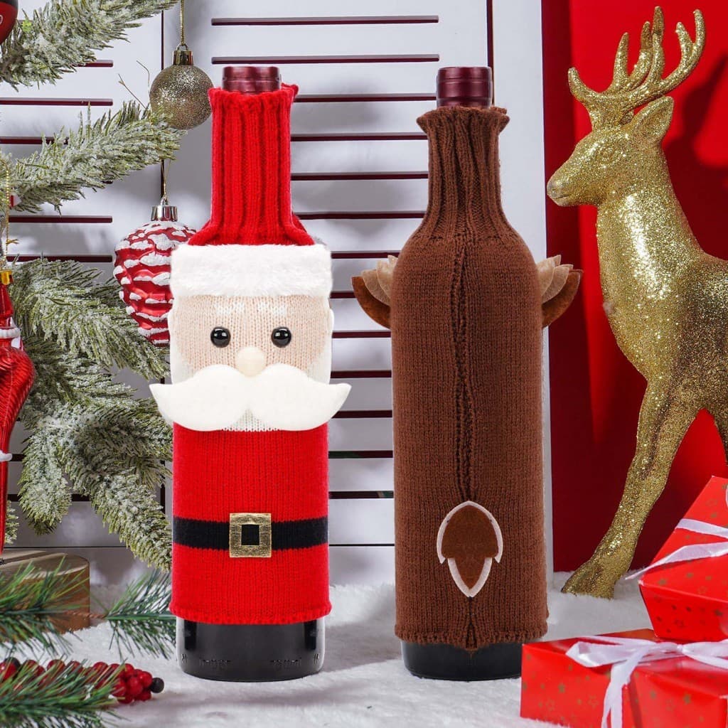 Conjunto De Capa De Garrafa De Vinho De Natal Tecido De Malha Velho Boneco De Neve Design Manga Decorativa Para Garrafas