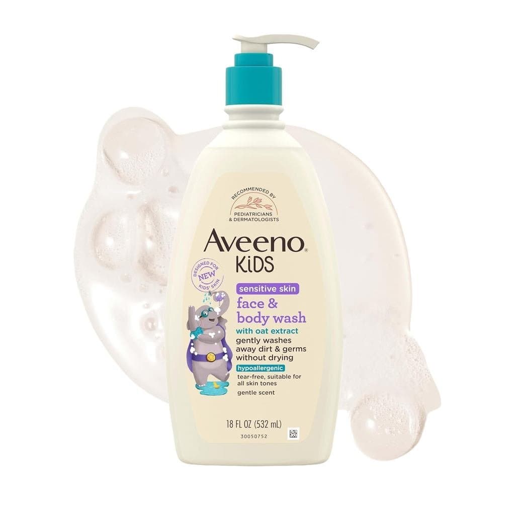 Aveeno Kids Sabonete Líquido para Rosto e Corpo para Pele Sensível, Extrato Nutritivo de Aveia, Remove Sujeira e Germes