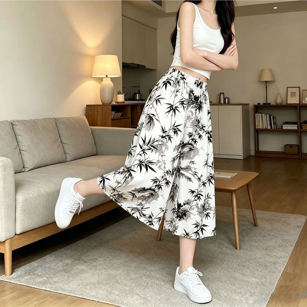 Verão moda All-Match estilo ocidental mais magro olhar calças casuais Drape calças cortadas estilo chinês estilo tinta t