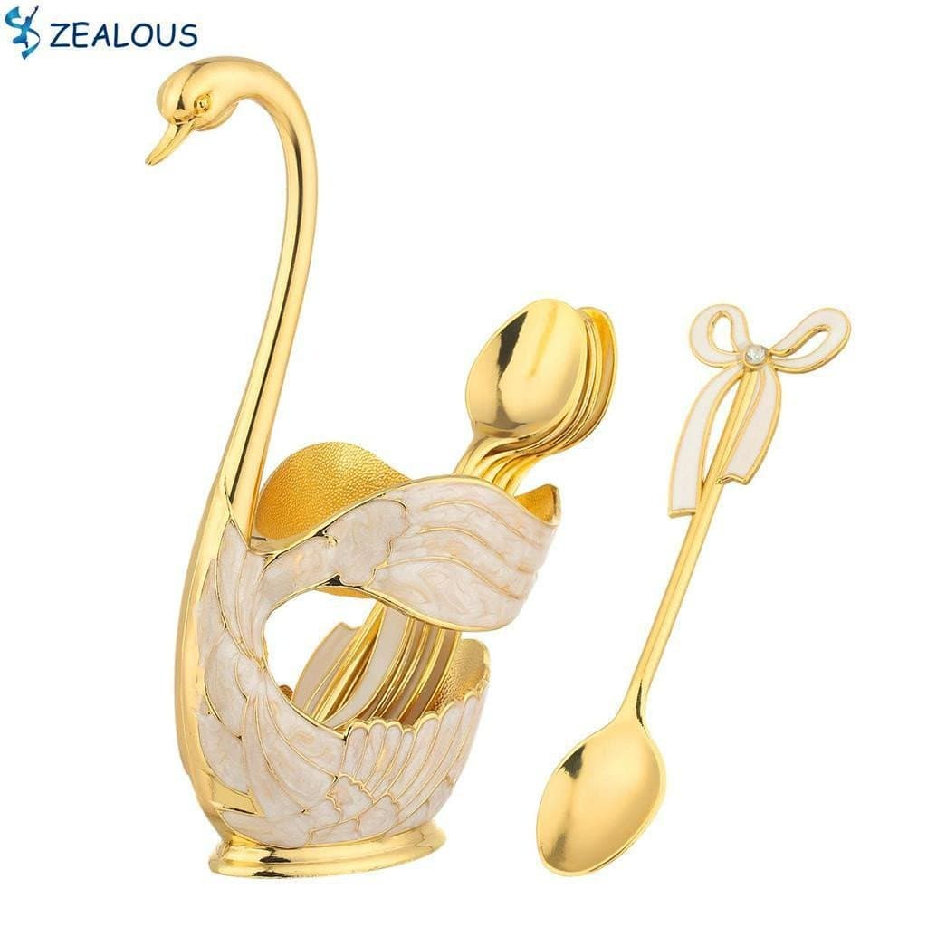 Conjunto de Colheres de Metal Dourado Zealus / Criativo / Talheres de Metal / Design de Cisne para Uso Doméstico