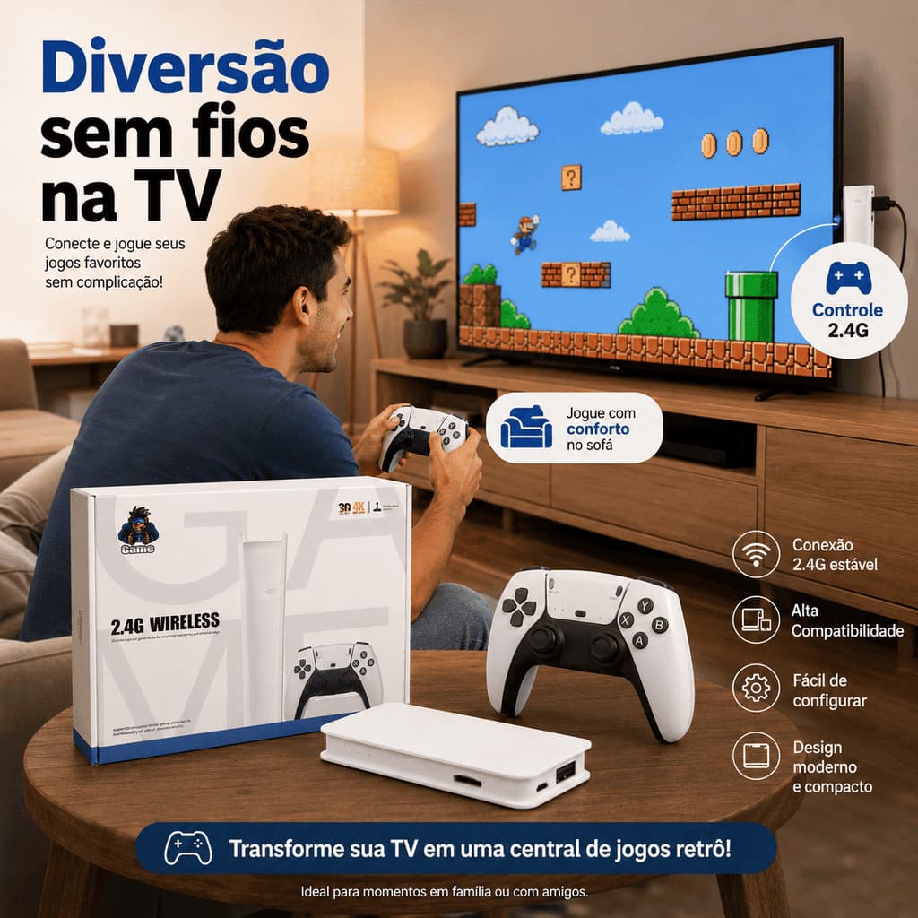 Adaptador para TV Stick 4K 64GB 2 Controles sem fio Retrô
