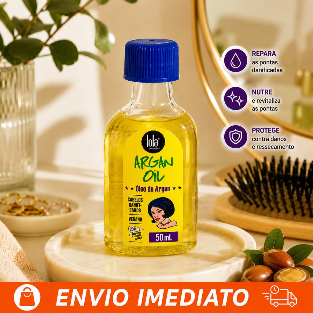 Óleo De Argan Lola 50ml Reparador De Pontas Anti Frizz Brilho