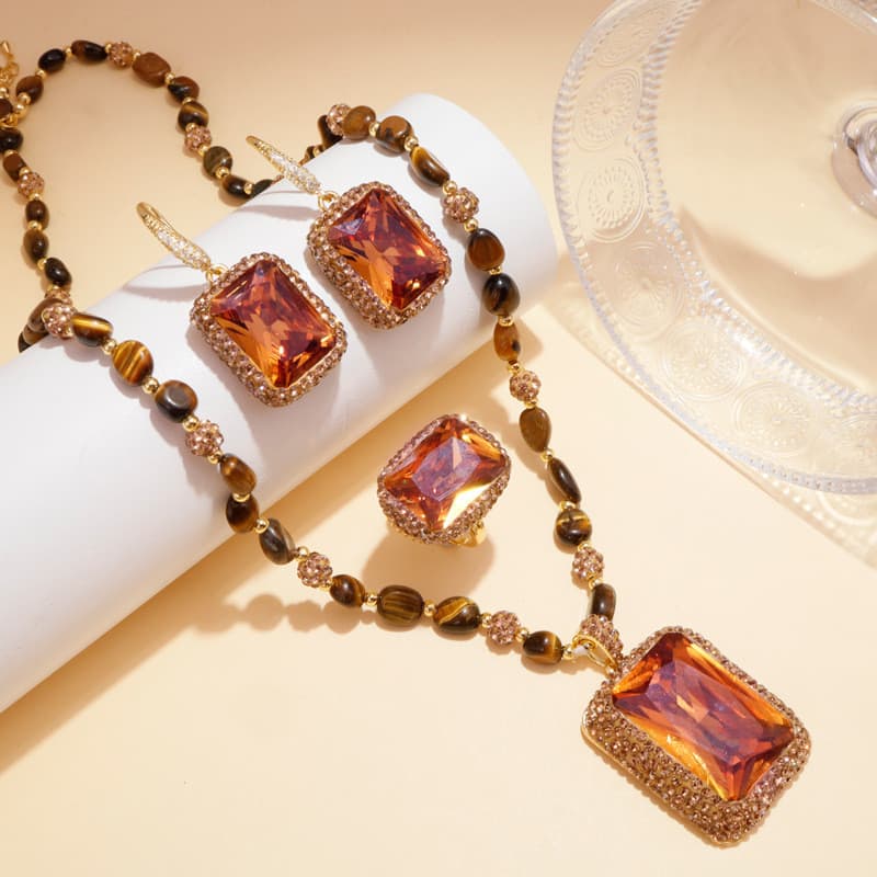 Sultanite brincos anel colar pulseira de três peças jóias Natural tigre pedra corrente luz luxo High-End jóias de venda