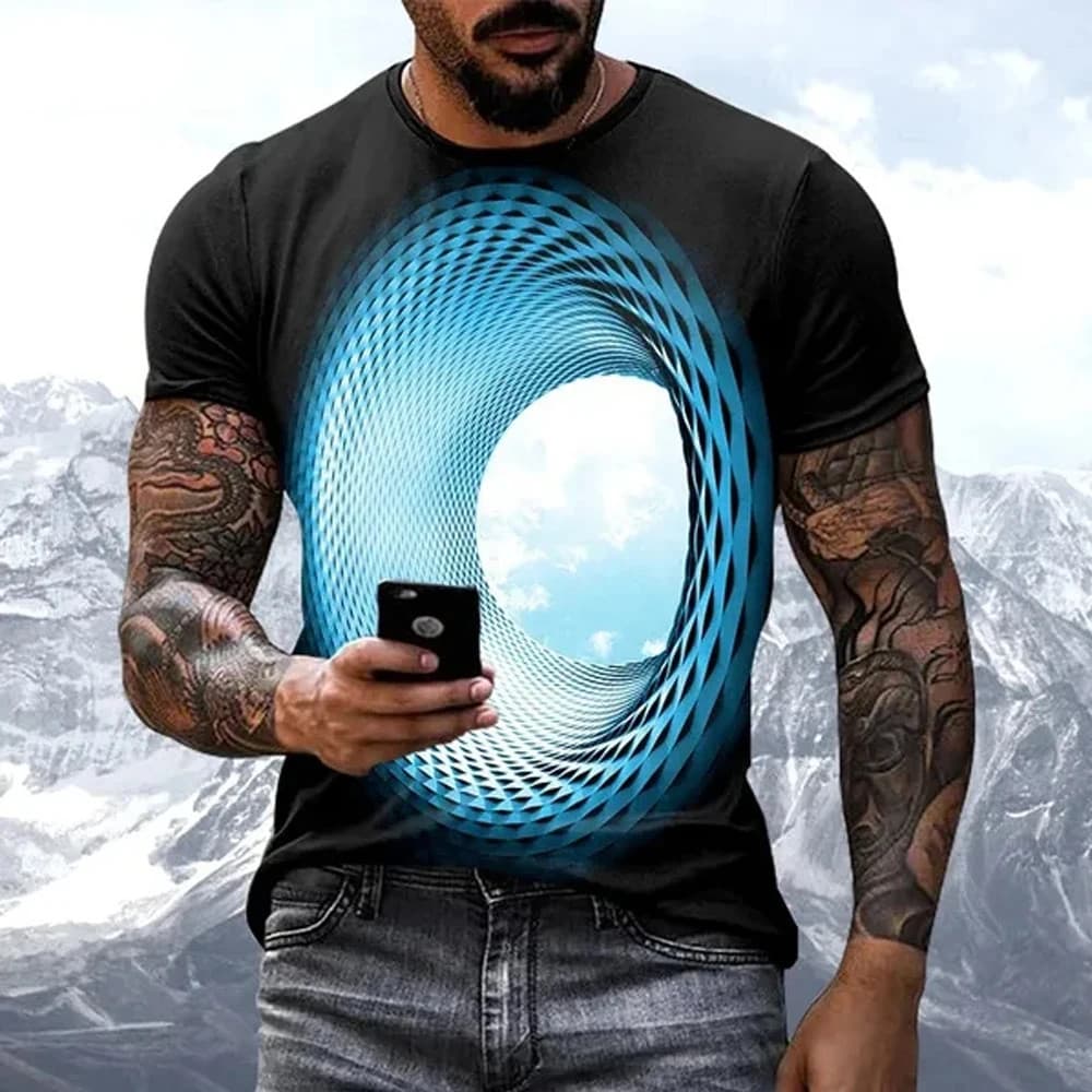 Moda Vendas Quentes Personalidade Diversão Céu Camisetas Gráficas Para Homens Novo Casual Tridimensional Vórtice Impress