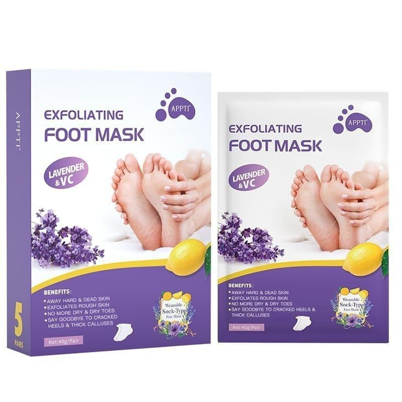 Pacote duplo de máscara esfoliante para os pés, remove pele morta e calosidades, aroma de lavanda.