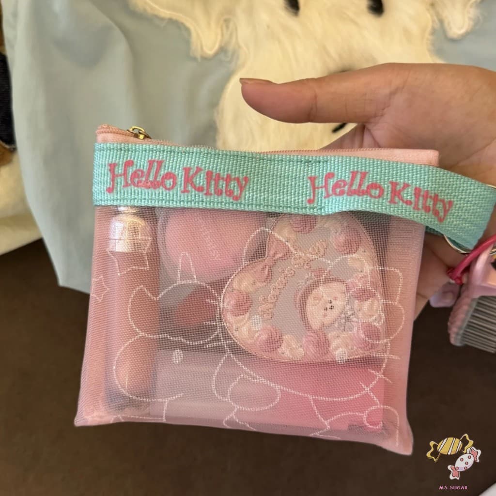 Saco Cosmético De Malha Com Estampa De Gato Fofo-Bolsa De Armazenamento Transparente Para Guardanapos Sanitários