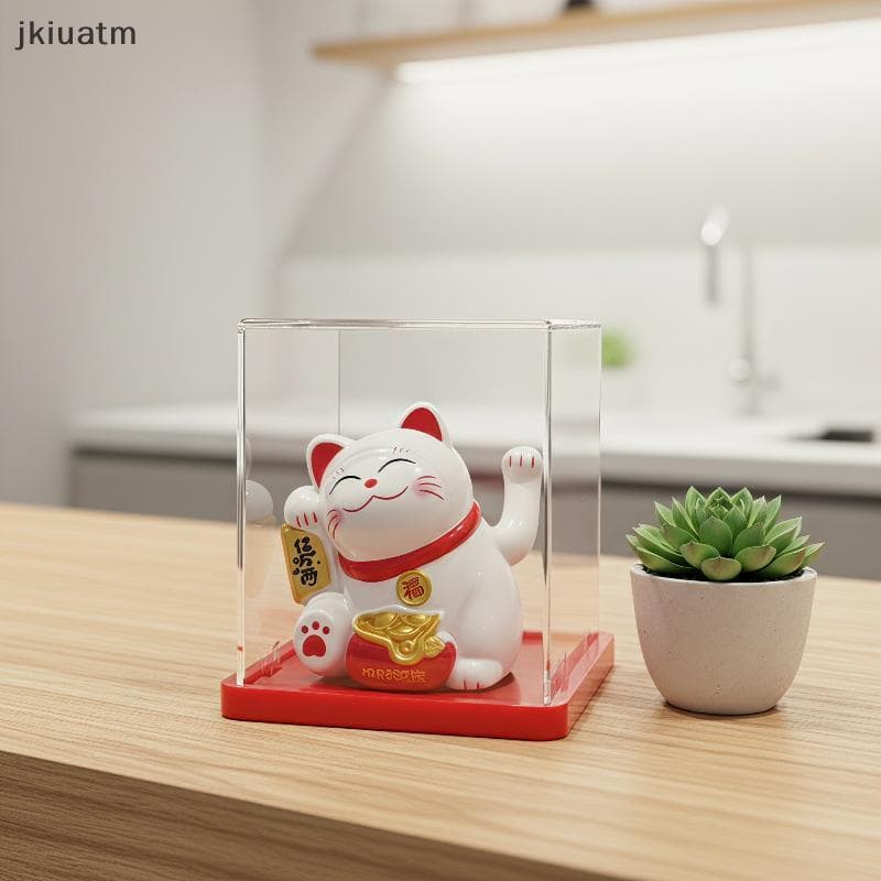 [jkiuatm] 1 Unidade De 2 Polegadas Acenando Luy Cat Ornamento Movido A Energia Solar Decoração Fofa Para Interior Do Car