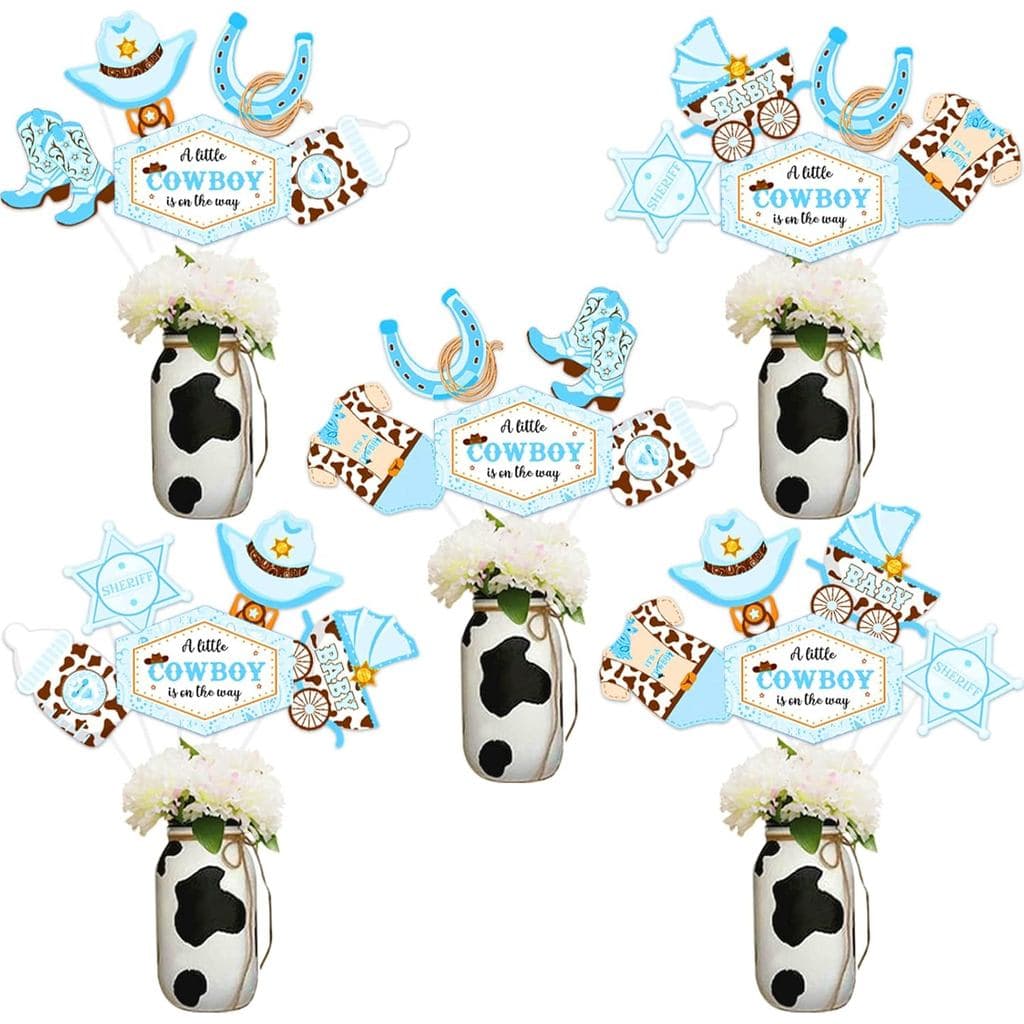 Decorações para Chá de Bebê Tema Cowboy Jollyboom, Enfeites de Mesa para Chá de Bebê com Tema Faroeste, Palitos de Papel
