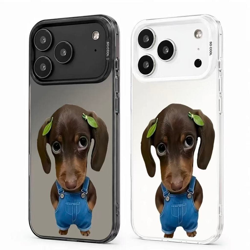 Capinha para iPhone 17/16/15/14/13/12 Pro Max Capinha prata colorida anti-impressão dachshund capa total