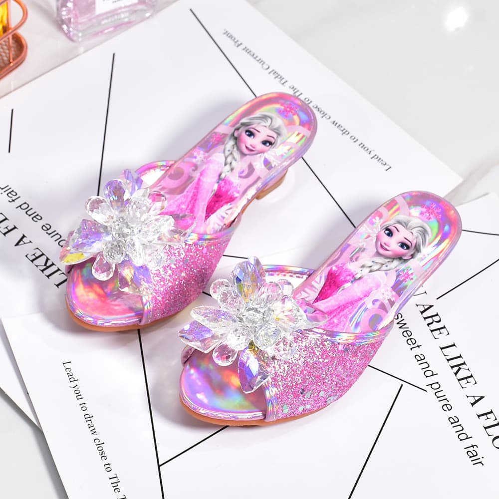 | slippers | ★Frozen Elsa princesa sapatos chinelos meninas salto alto moda meninas sapatos de cristal crianças chinelos