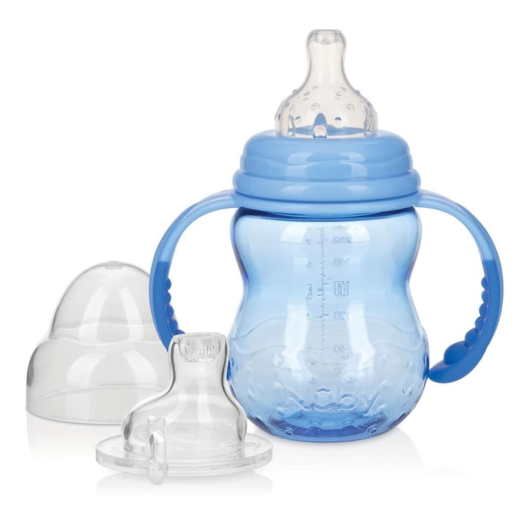 Nuby Copo de Treinamento 3 em 1 para Bebês - 8 Oz, Copo Antivazamento para Crianças com Bico Macio, Mamadeira e Alças Re