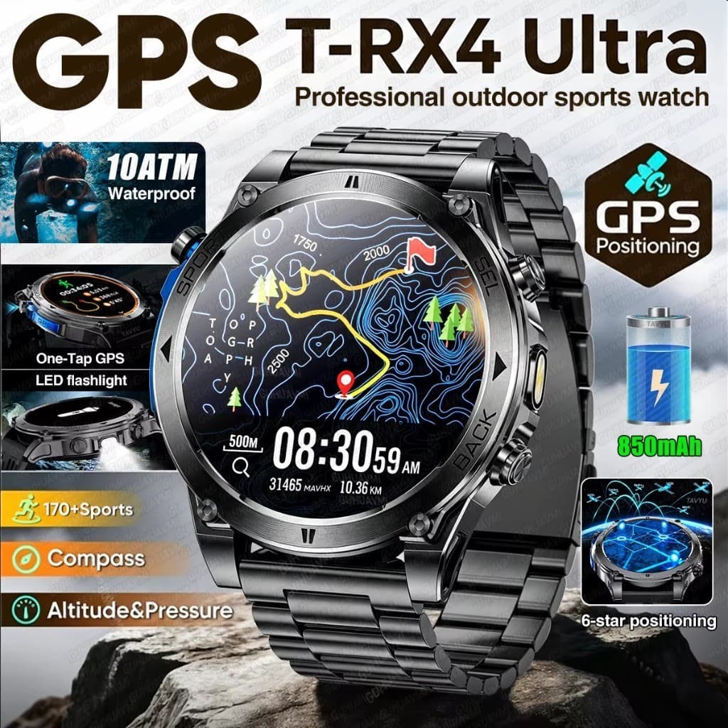 2026New T-RX4 Ultra GPS Relógio Inteligente Para Homem 6 Estrelas Posicionamento 10ATM À Prova Dwaterproof Água 850mAh B