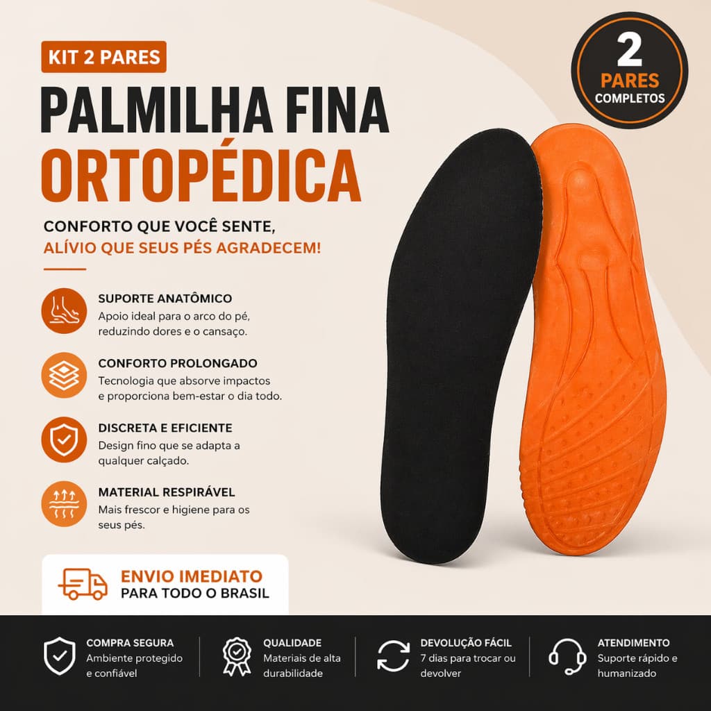 Kit 2 Pares de Palmilha Ortopédica de Gel Anti-impacto Tênis e Botas Plantar Esporão Masculina e Feminina 33 ao 46