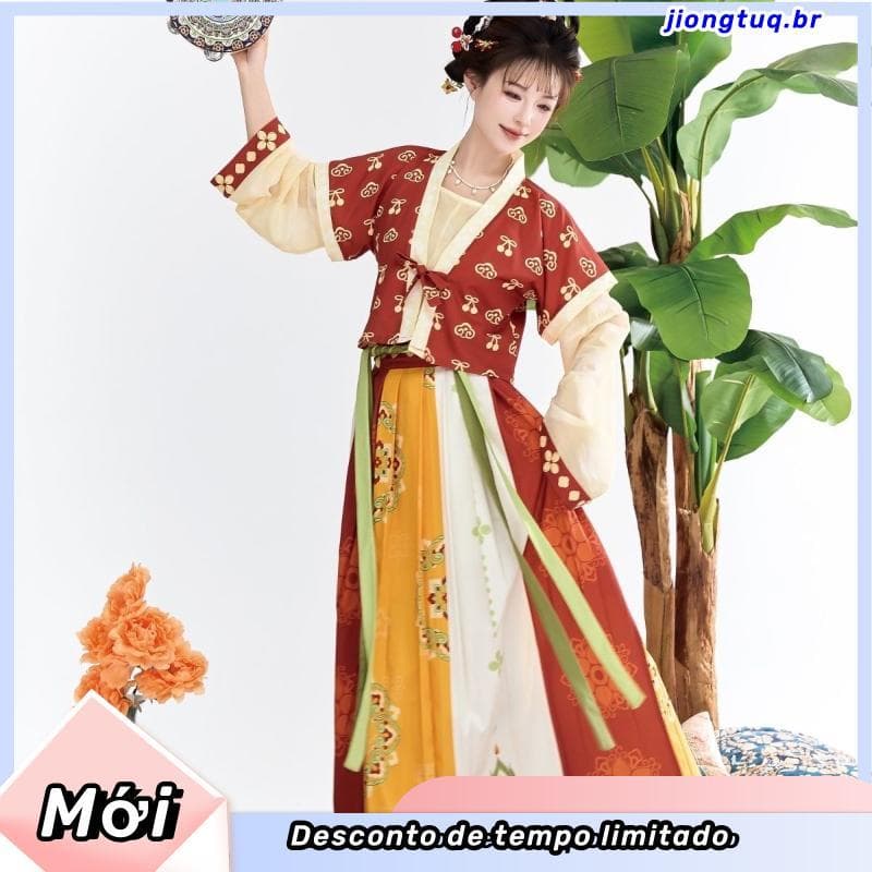 Hanfu feminino novo estilo estilo chinês Super fada elegante Tang feito Robe cintura comprimento feminino saia plissada