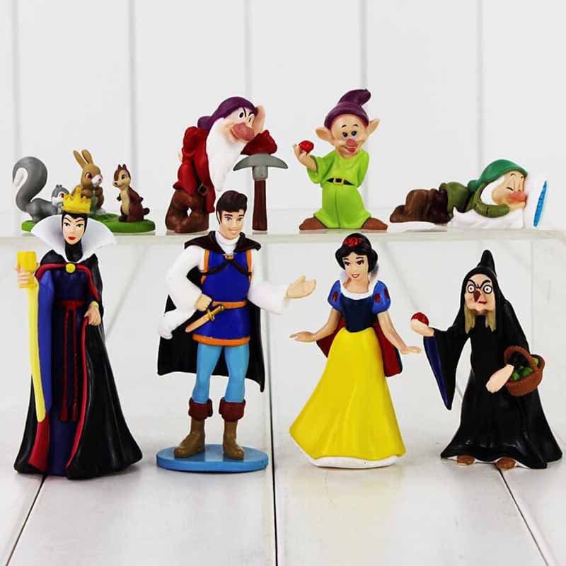 Conjunto de 8 peças: Branca de Neve e os Sete Anões, Rainha, Bruxa, Príncipe, Figura em Versão Q, Boneco de Brinquedo U0